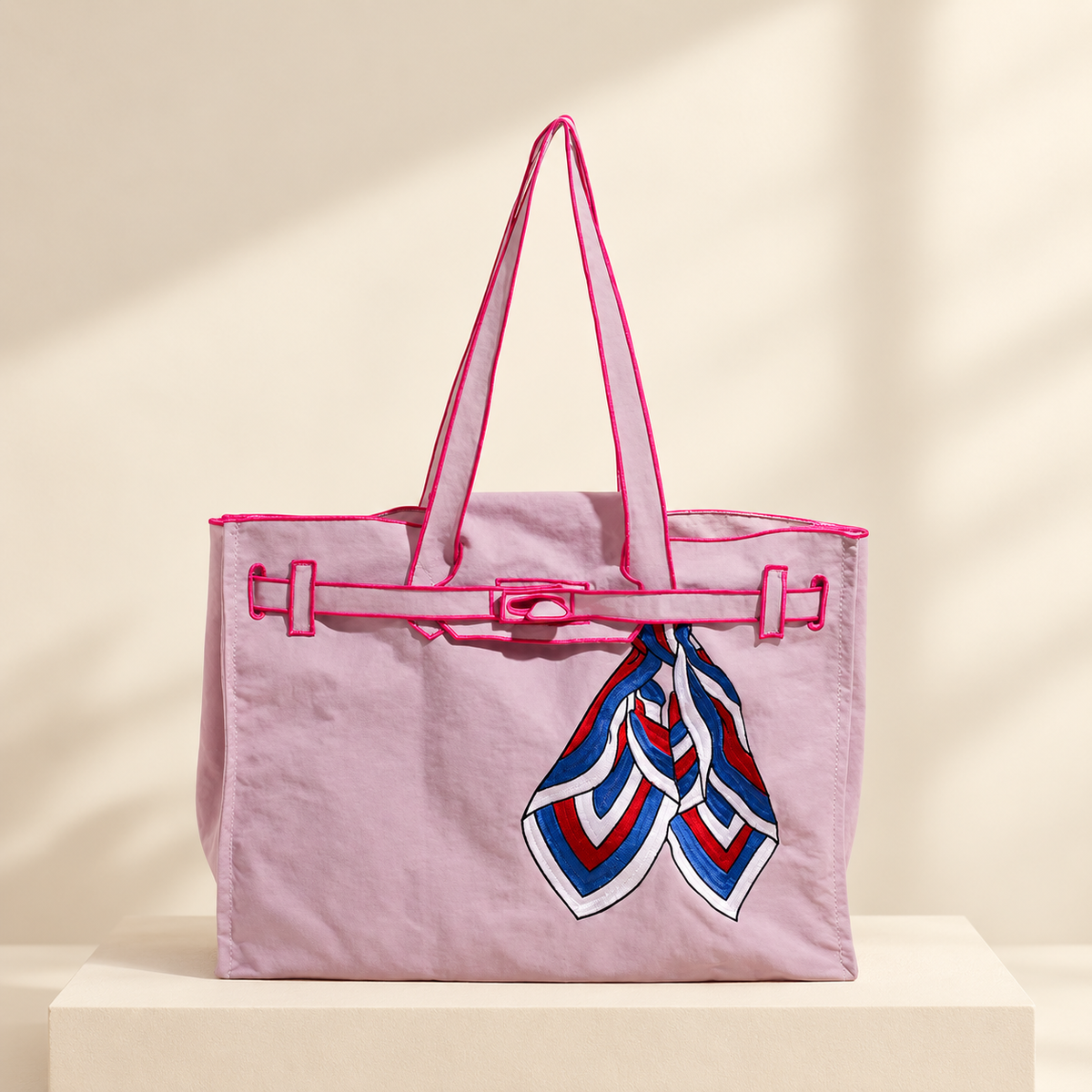 Narelle Embroidered Nylon Scarf Tote Bag — ivory studio gallery photograph