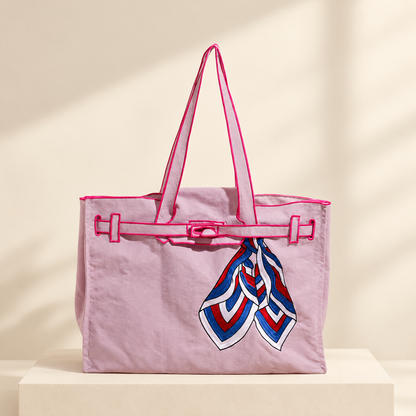 Narelle Embroidered Nylon Scarf Tote Bag — ivory studio gallery photograph