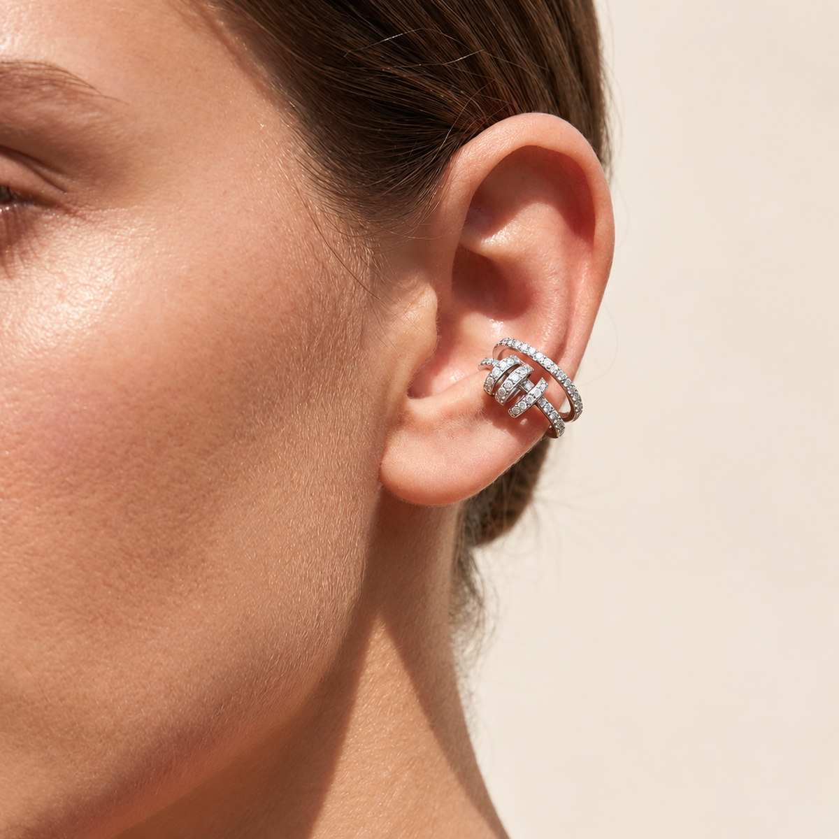 Aureline Cubic Zirconia Ear Cuff Earrings — ivory studio gallery photograph