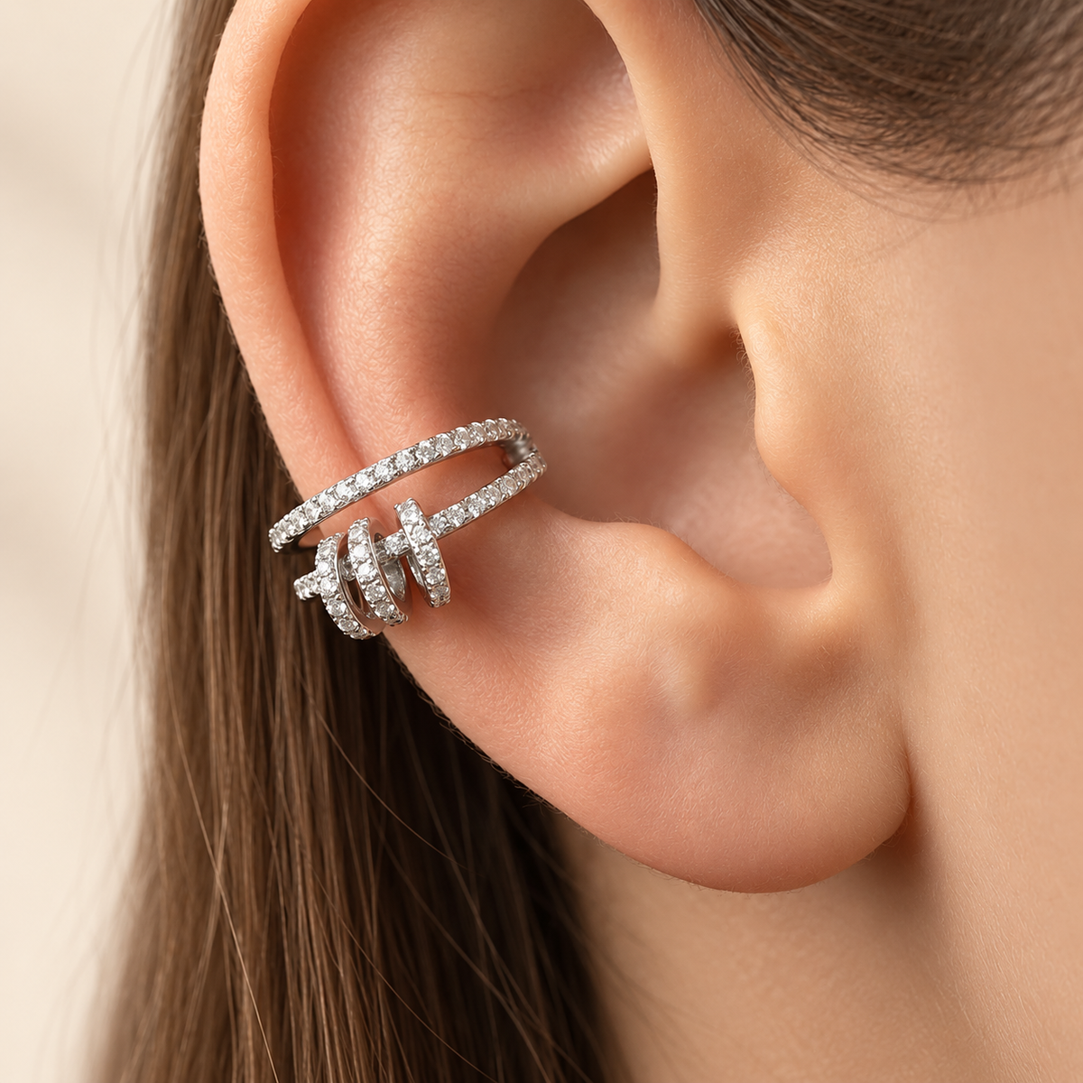 Aureline Cubic Zirconia Ear Cuff Earrings — ivory studio product photograph