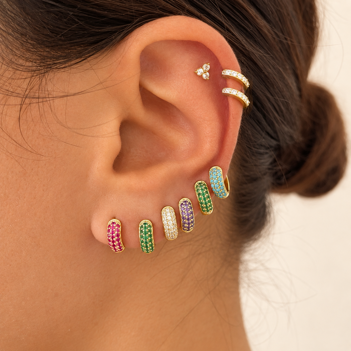Lumielle Crystal Mini Hoop Earrings — ivory studio product photograph