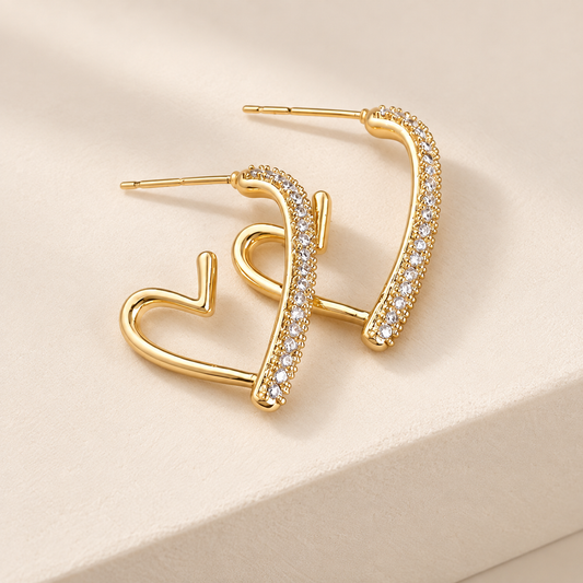 Amorielle Gold-Colour Heart Drop Earrings — ivory studio product photograph