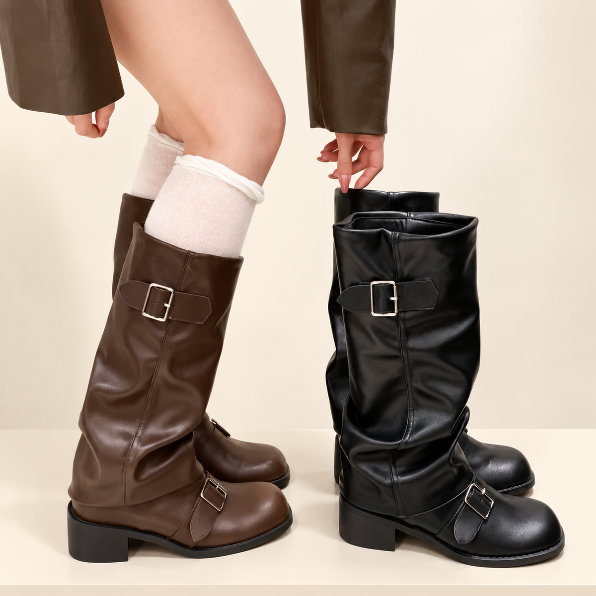 Vespera Buckle Detail Mid-Calf Boots — additional product view