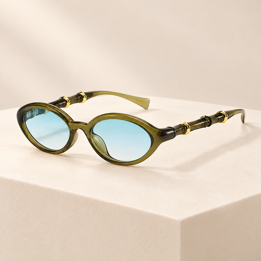 Rivelle Retro Rivet Oval Sunglasses — ivory studio product photograph