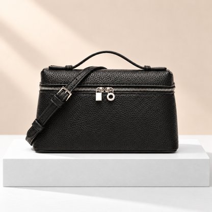 Roselle Textured Mini Box Bag — white plinth, warm beige background