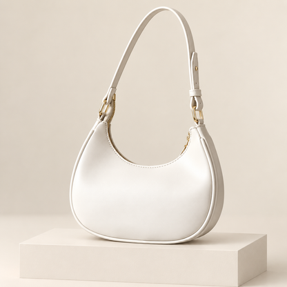 Mirevane Crescent Shoulder Bag — White — ivory studio photograph