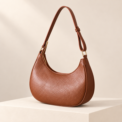 Mirevane Crescent Shoulder Bag — Brown — ivory studio product photograph
