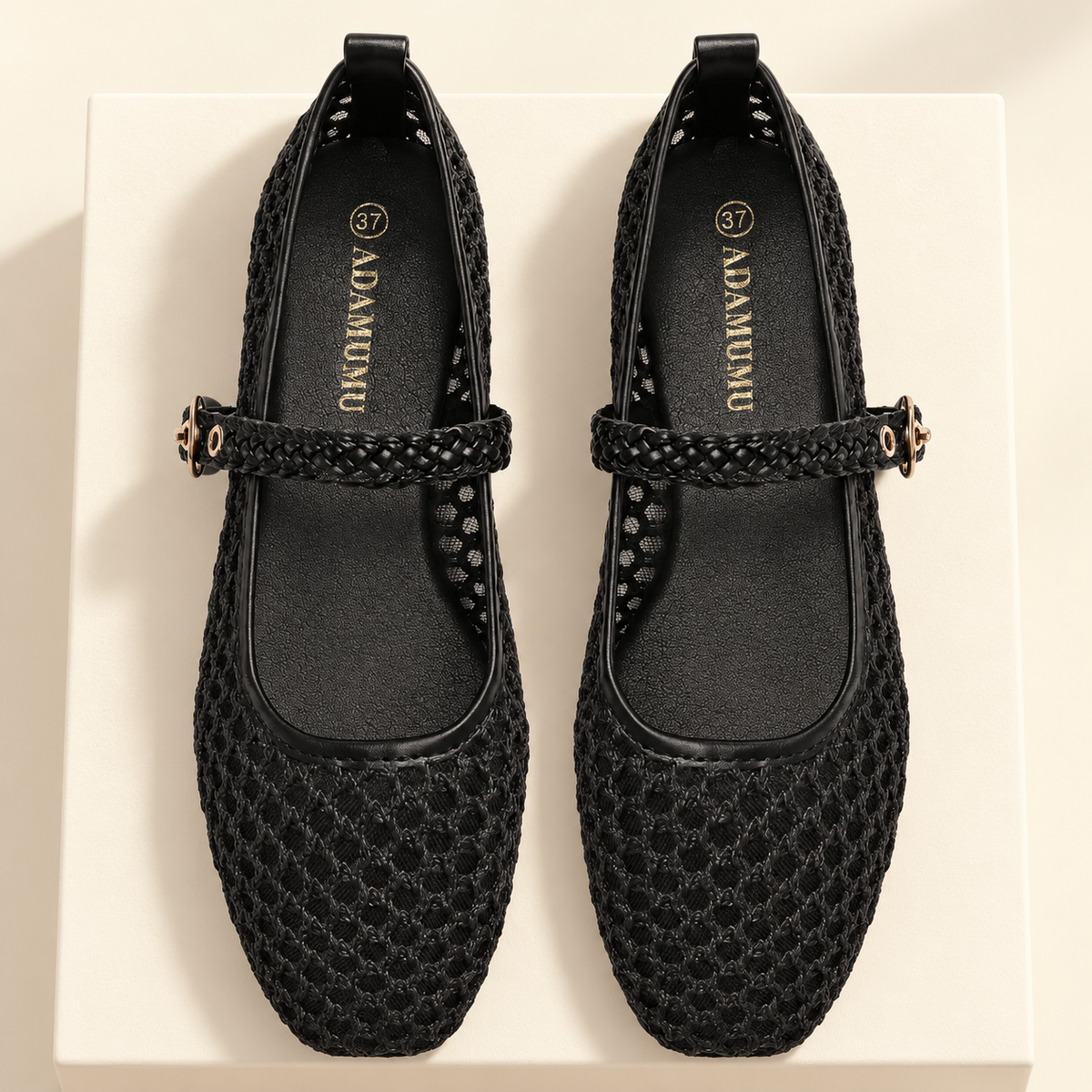 Elowyn Braided Mary Jane Flats — ivory studio gallery photograph