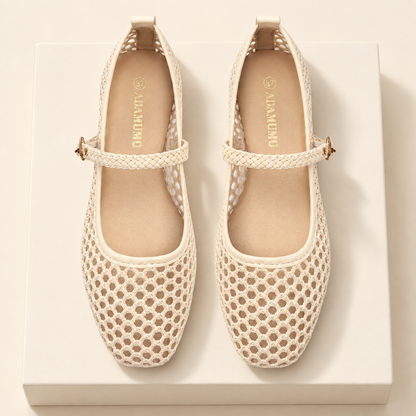 Elowyn Braided Mary Jane Flats — ivory studio gallery photograph