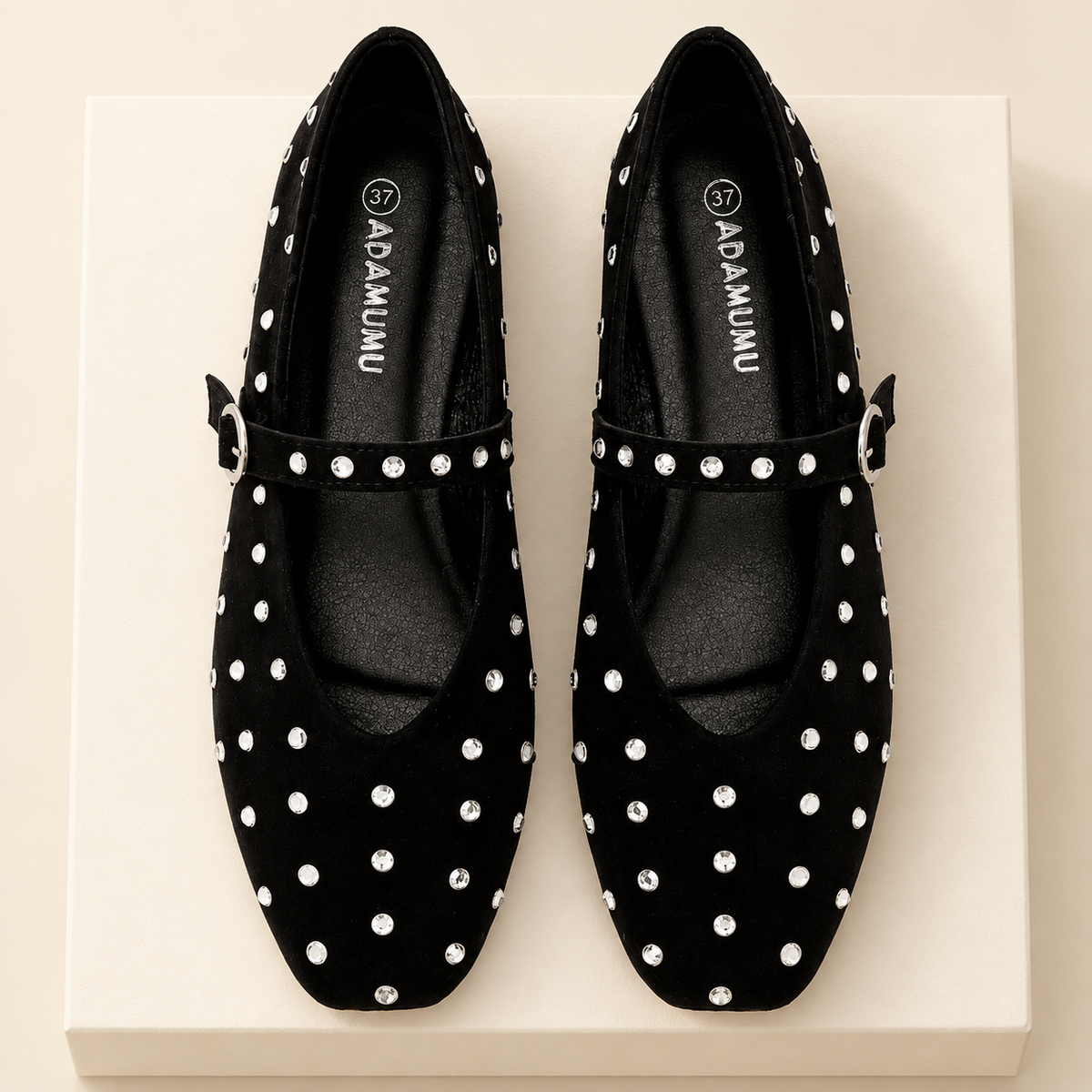 Élanora Gold-Tone Studded Mary Jane Flats — ivory studio gallery photograph