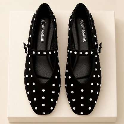 Élanora Gold-Tone Studded Mary Jane Flats — ivory studio gallery photograph