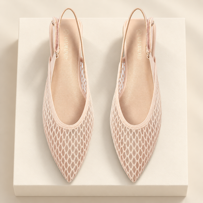 Serelle Mesh Pointed-Toe Slingback Flats — ivory studio gallery photograph