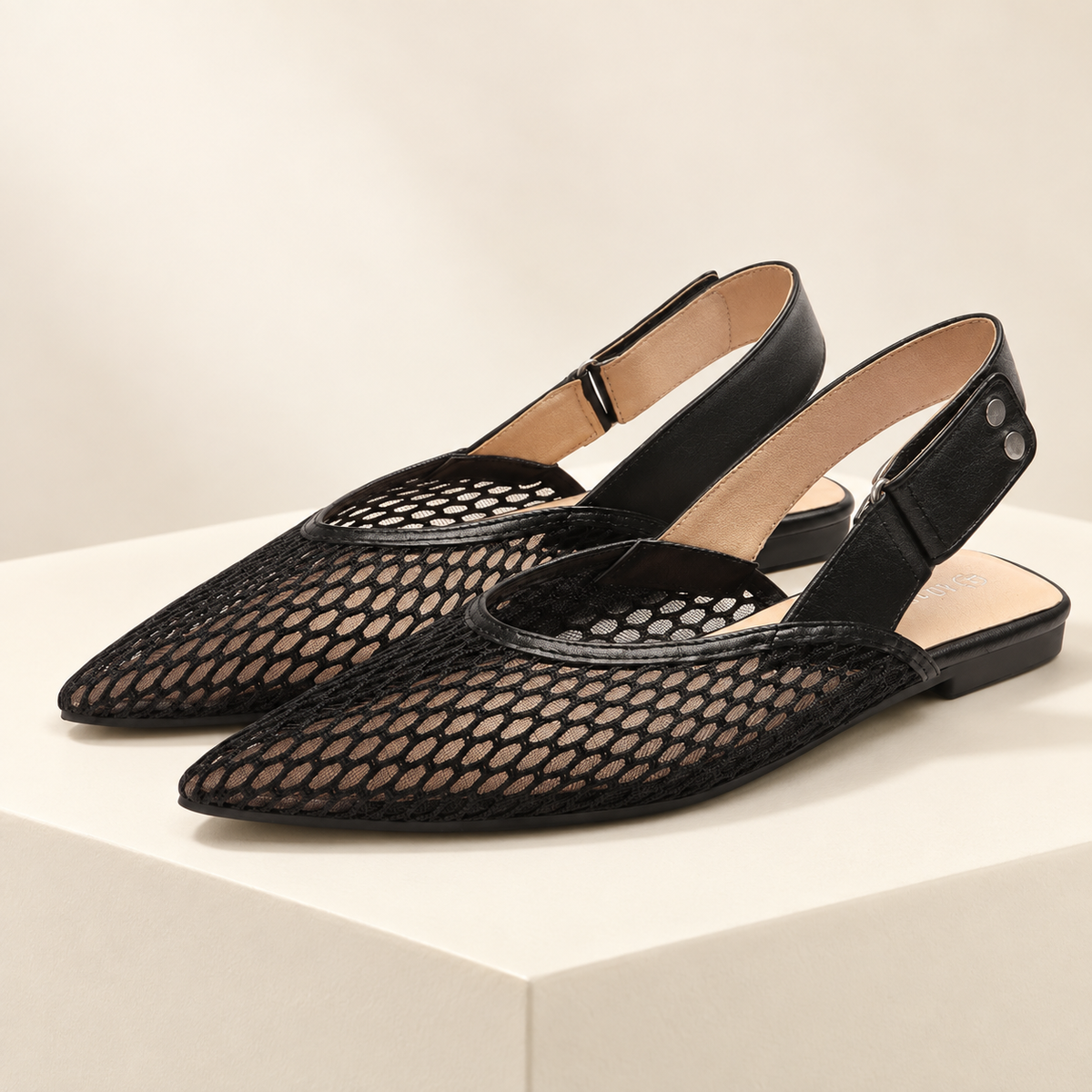 Serelle Mesh Pointed-Toe Slingback Flats — ivory studio gallery photograph