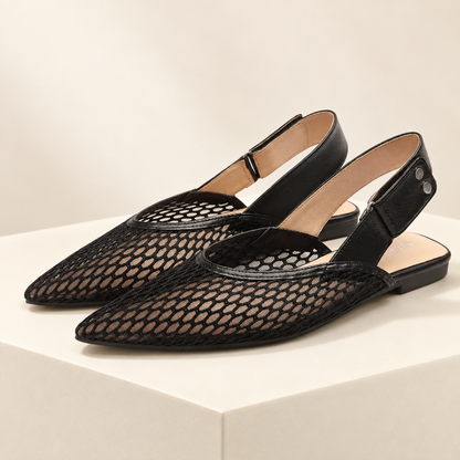 Serelle Mesh Pointed-Toe Slingback Flats — ivory studio gallery photograph