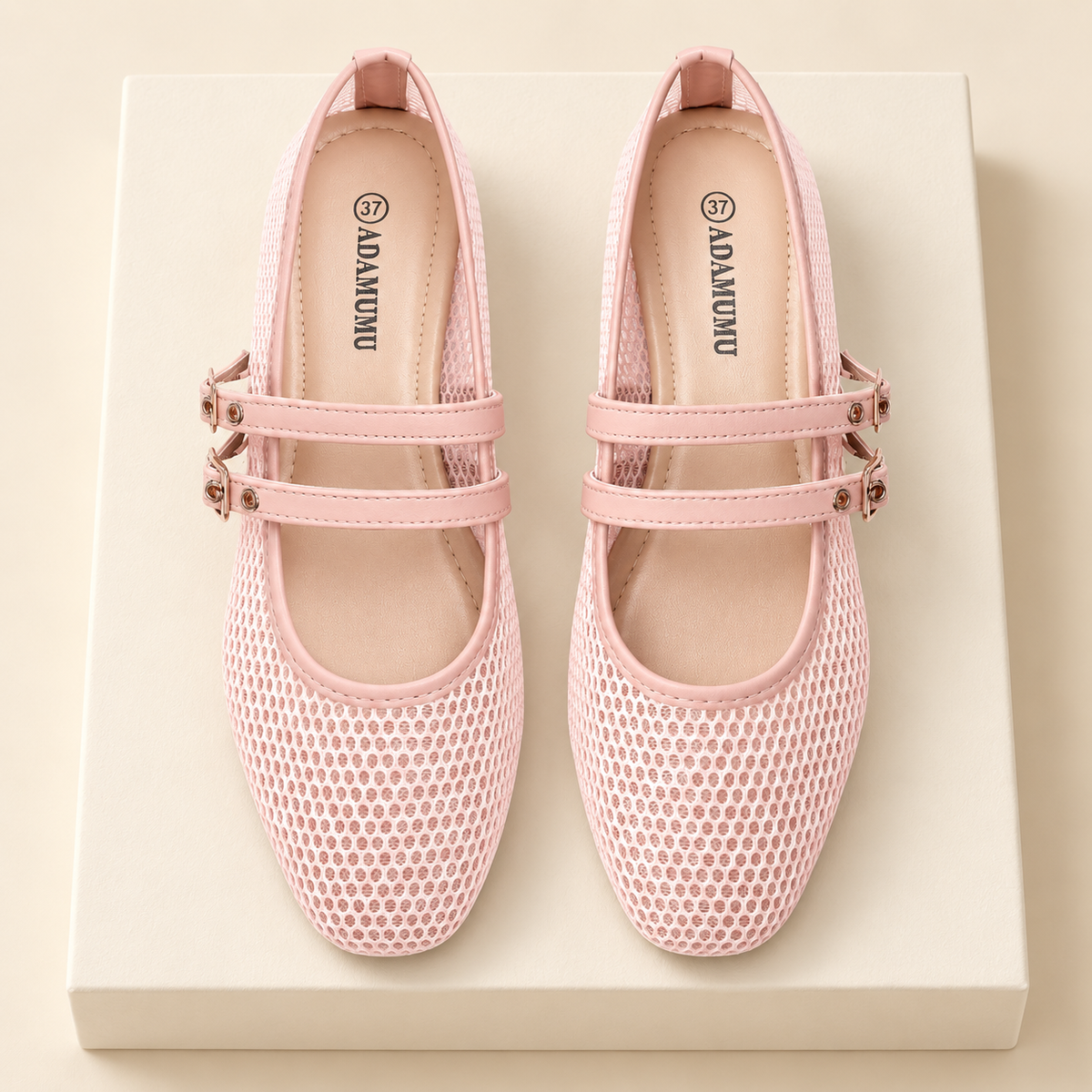Mireva Mesh Double-Strap Mary Jane Flats — ivory studio gallery photograph