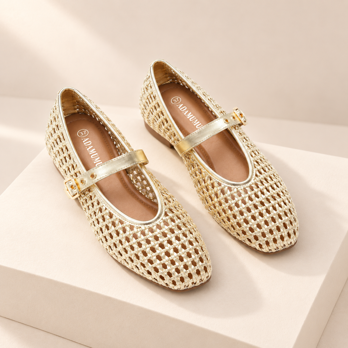 Aurelis Gold Woven Mary Jane Flats — hero view