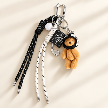 KnotPop Multi-Charm Woven Rope Keychain – Colourful Bear & Baseball Bag Charm – Saint & Rose