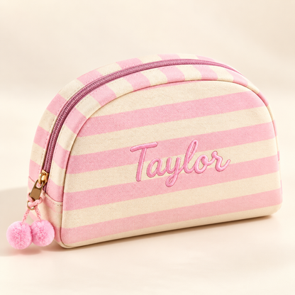 Marielle Personalised Striped Makeup Bag – Custom Name Embroidered Cosmetic Pouch – Saint & Rose