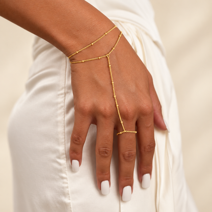 SolaraBead Gold Finger Chain Bracelet – Bohemian Double-Layer Hand Chain – Saint & Rose