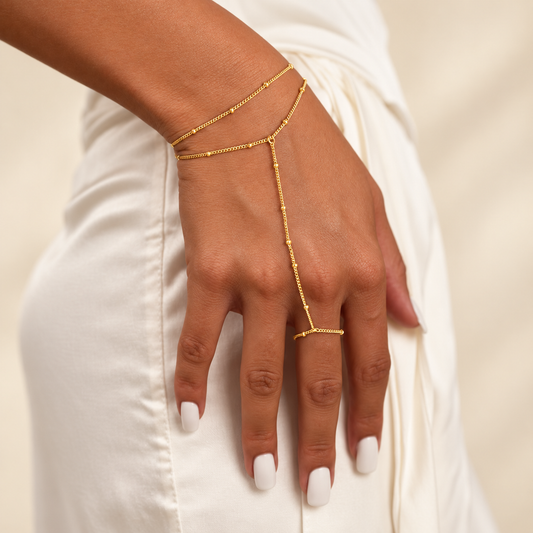 SolaraBead Gold Finger Chain Bracelet – Bohemian Double-Layer Hand Chain – Saint & Rose