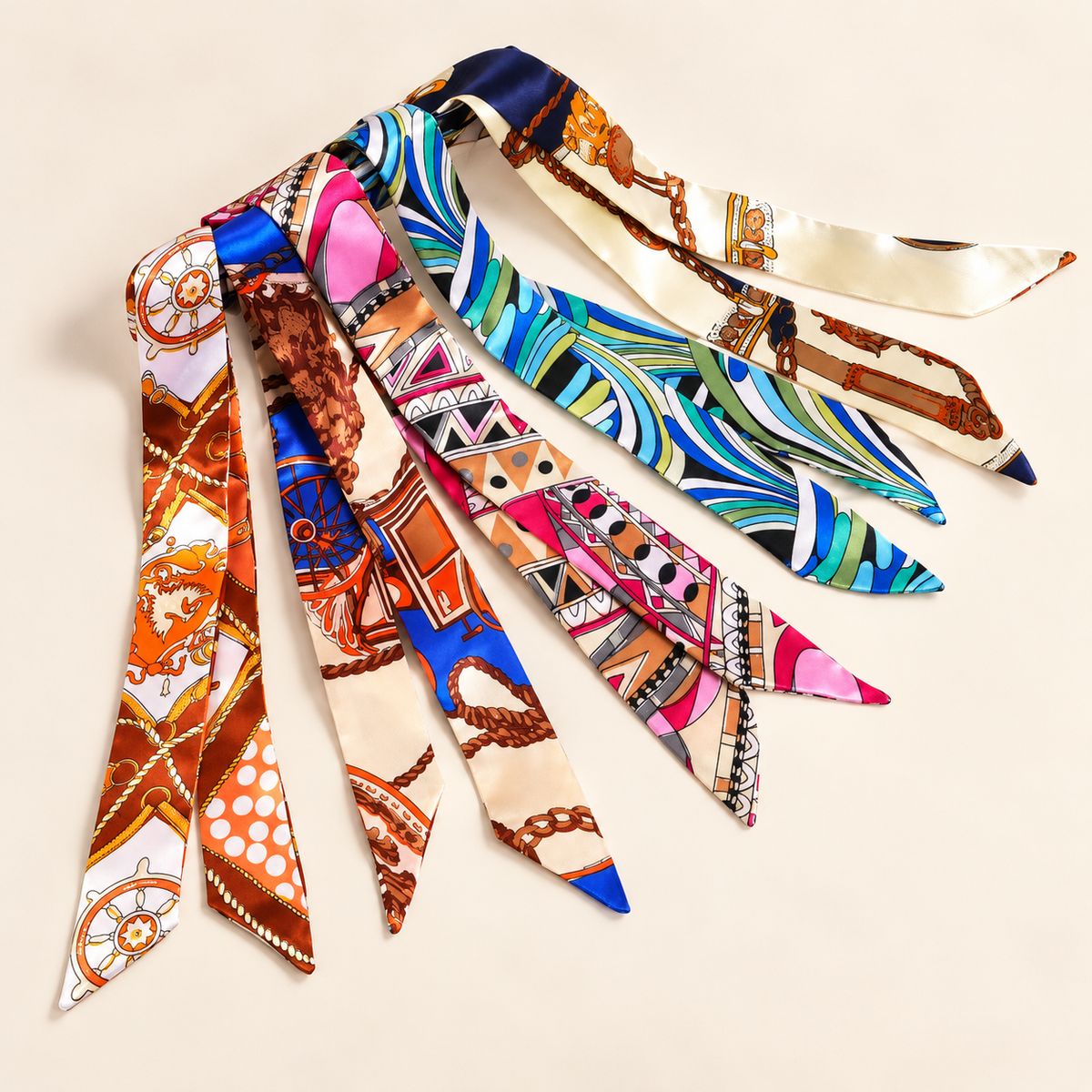 Florienne Printed Skinny Scarf – Women’s Long Hair & Neck Ribbon – Saint & Rose