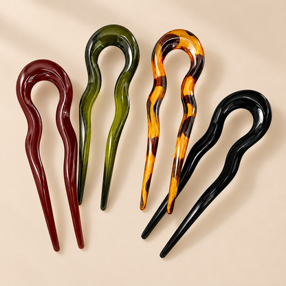 Tessara Tortoiseshell U-Shaped Hair Fork — warm beige studio background