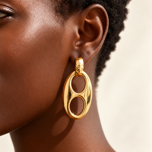 Solenne Double Circle Oval Hoop Earrings – Women’s Stainless Steel Chunky Hoops – Saint & Rose