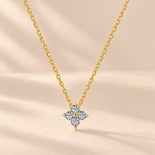 Aurelle Clover Zircon Necklace — warm beige studio background