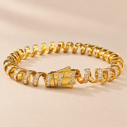 LumiCoil Crystal Wrap Bracelet — warm beige studio background