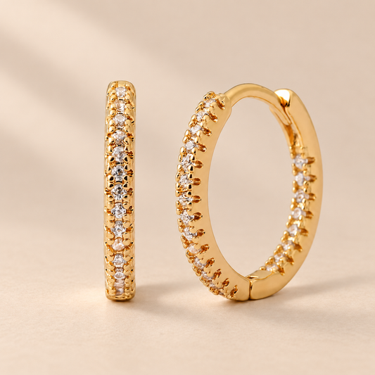 LioraLuxe Colour Zircon Hoop Earrings — warm beige studio background