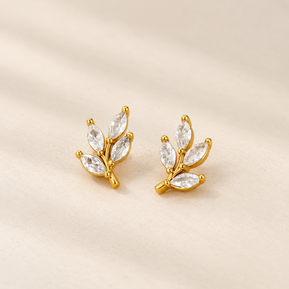 Crystal Leaf Stud Earrings