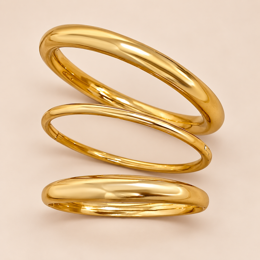 Adeline 18K Gold-Plated Bangle Set – 3 Stainless Steel Bracelets
