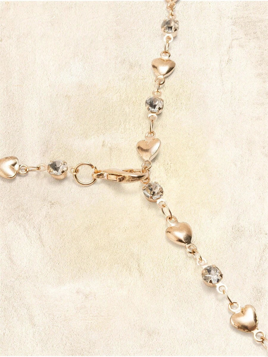 Amourline 14K Gold-Plated Y Necklace – Heart & Rhinestone Details — Y-junction detail