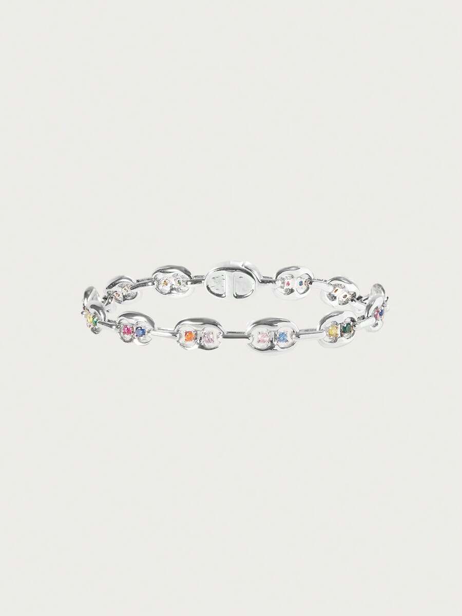Anaïs Silver-Tone Link Bracelet – Multicolour Stone Details — Low side view