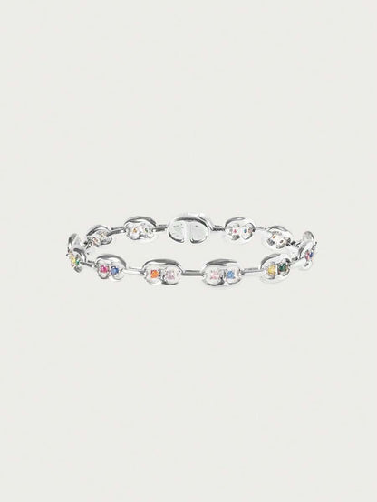 Anaïs Silver-Tone Link Bracelet – Multicolour Stone Details — Low side view