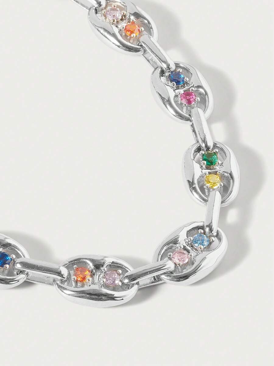 Anaïs Silver-Tone Link Bracelet – Multicolour Stone Details — Alternate close angle