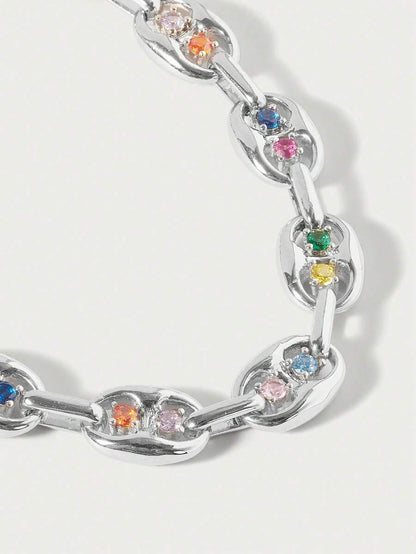 Anaïs Silver-Tone Link Bracelet – Multicolour Stone Details — Alternate close angle