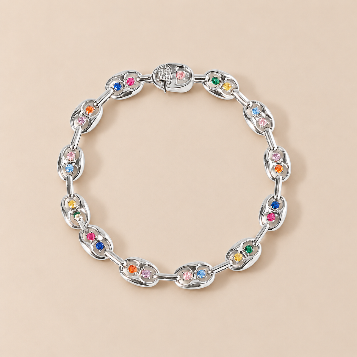 Anaïs Silver-Tone Link Bracelet — warm beige studio background