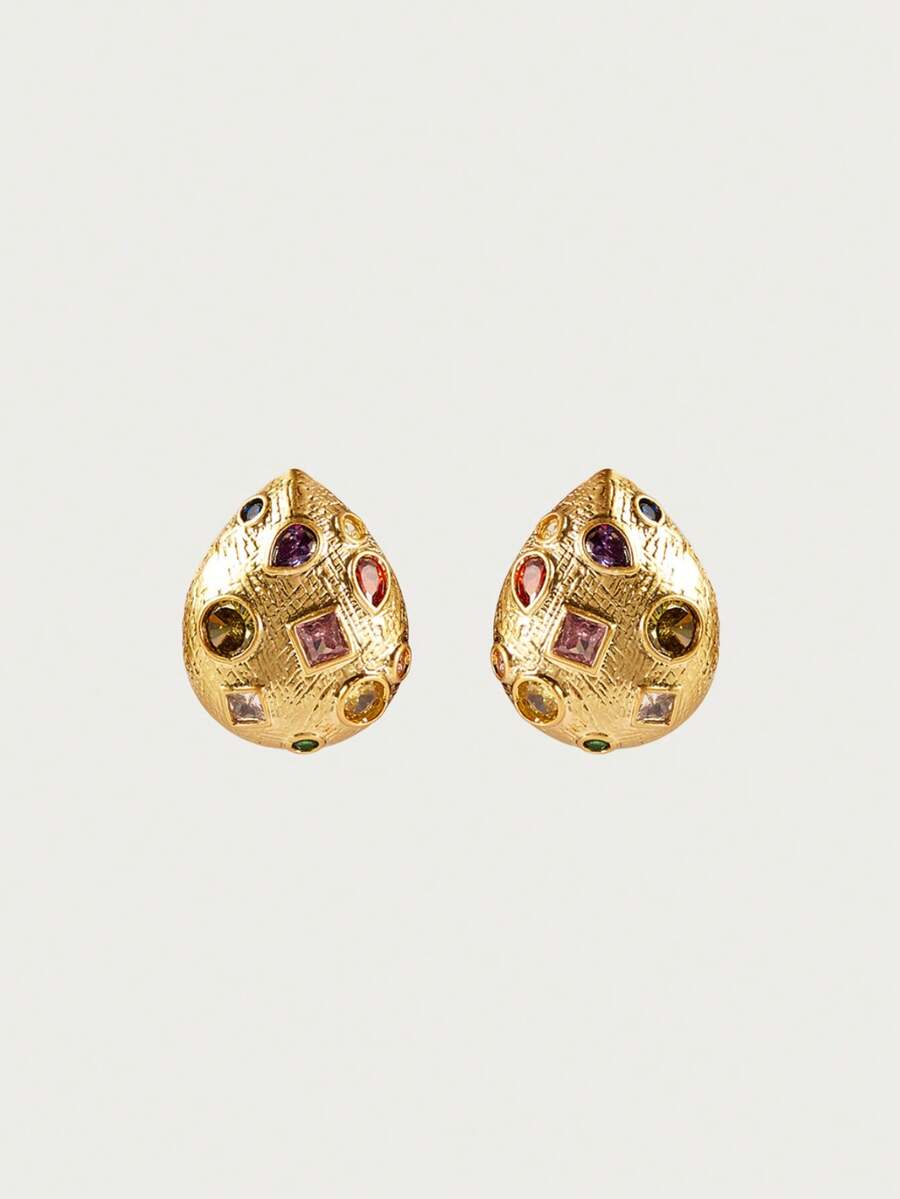 Bijou 18K Gold-Plated Stud Earrings – Textured Multicolour Pair — Front view of the pair