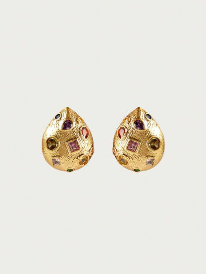 Bijou 18K Gold-Plated Stud Earrings – Textured Multicolour Pair — Front view of the pair