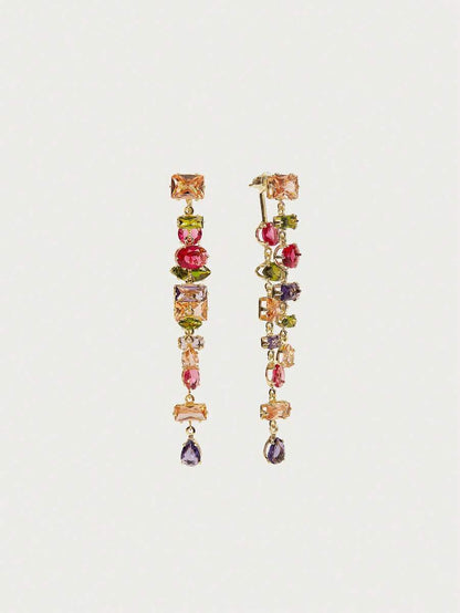 Calista 18K Gold-Plated Drop Earrings – Multicolour Statement Pair — Front and reverse views