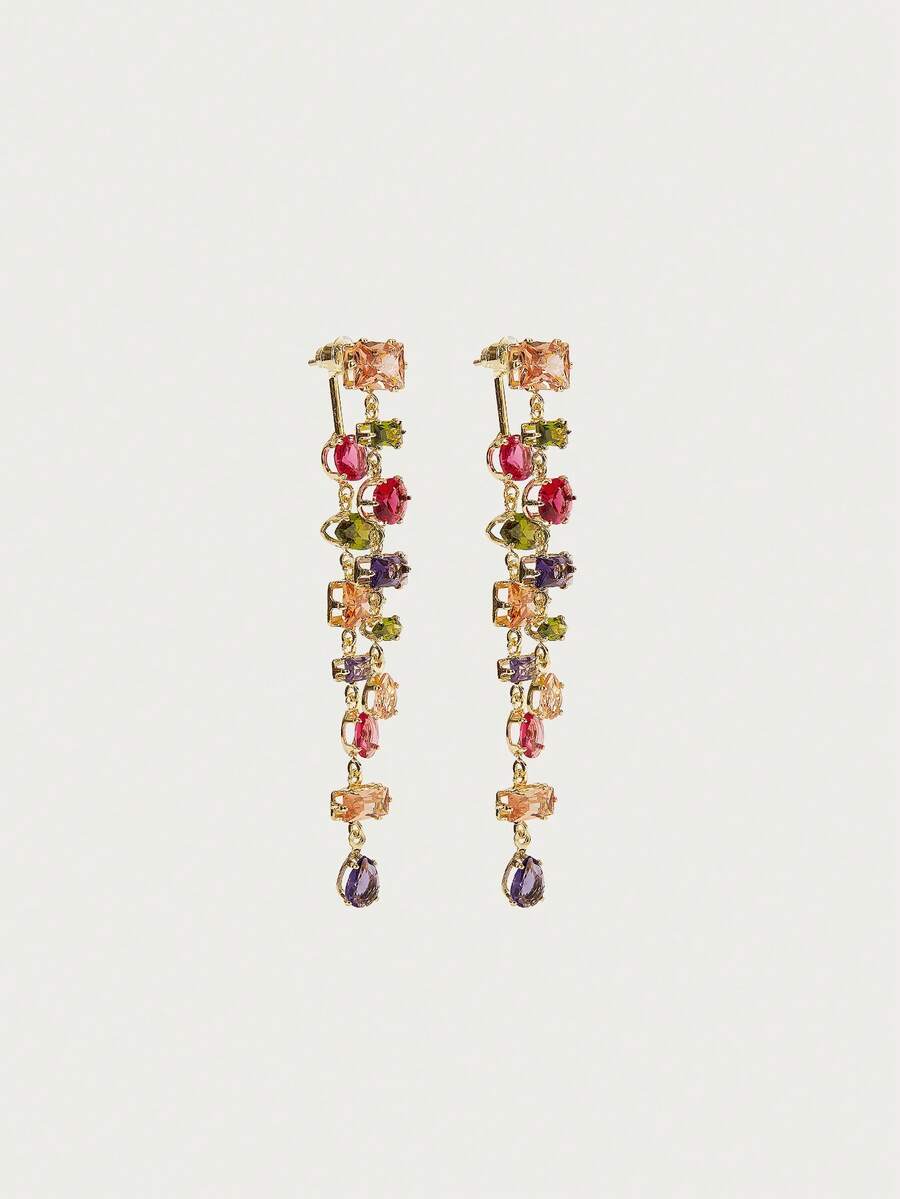 Calista 18K Gold-Plated Drop Earrings – Multicolour Statement Pair — Reverse and stud posts