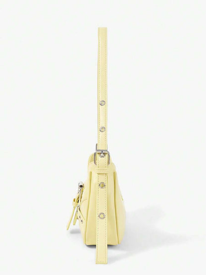 Citron Butter Yellow Shoulder Bag – Silver-Tone Buckle Design — Side profile