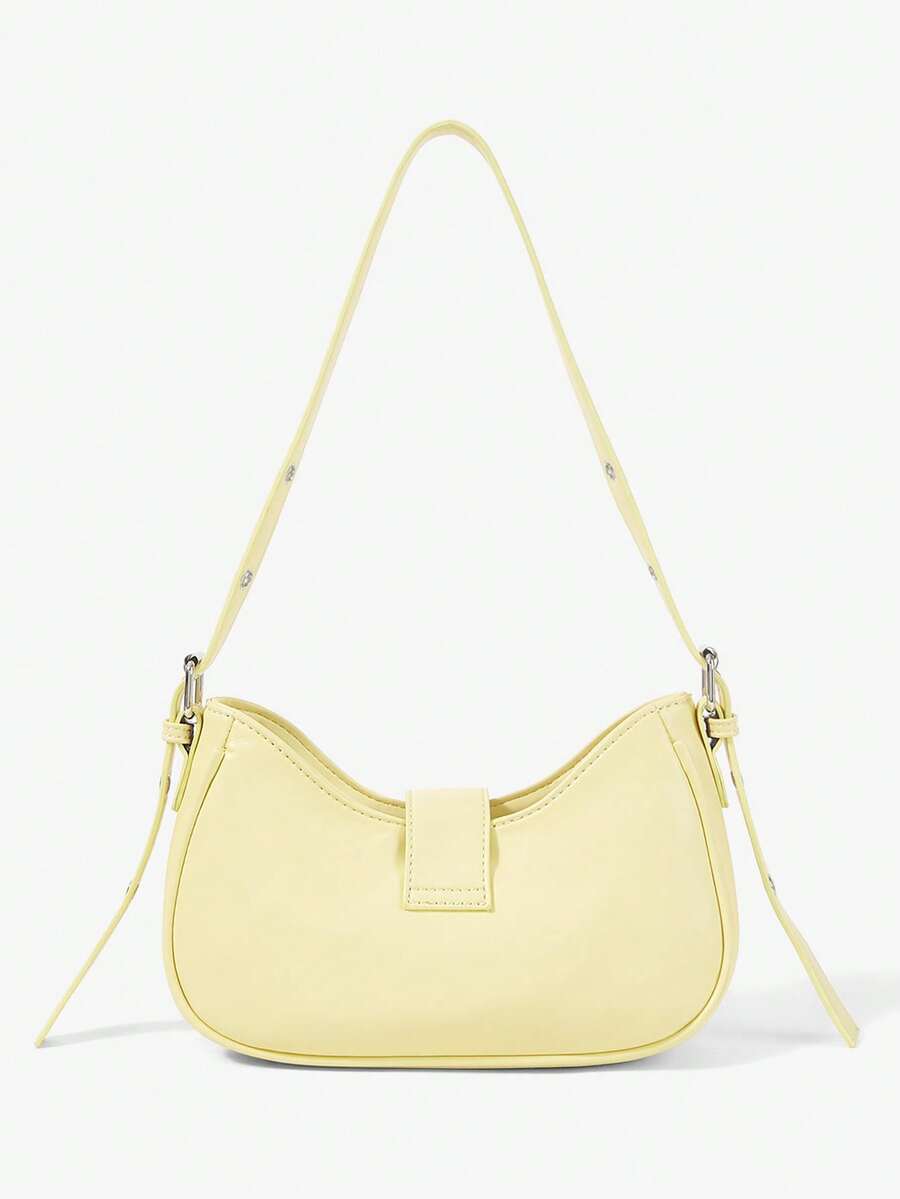 Citron Butter Yellow Shoulder Bag – Silver-Tone Buckle Design — Rear view