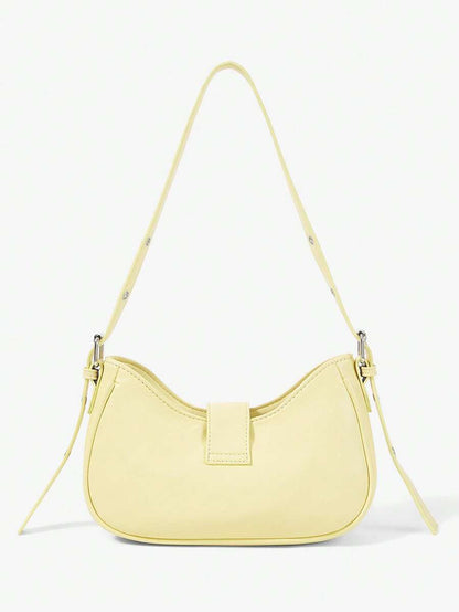 Citron Butter Yellow Shoulder Bag – Silver-Tone Buckle Design — Rear view