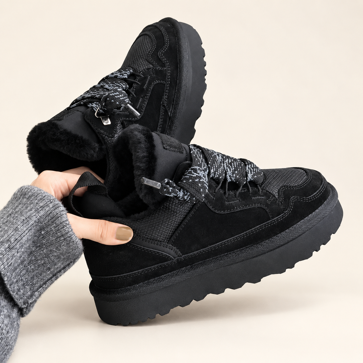 Varelle Plush Trim Lace-Up Shoes — A / 39