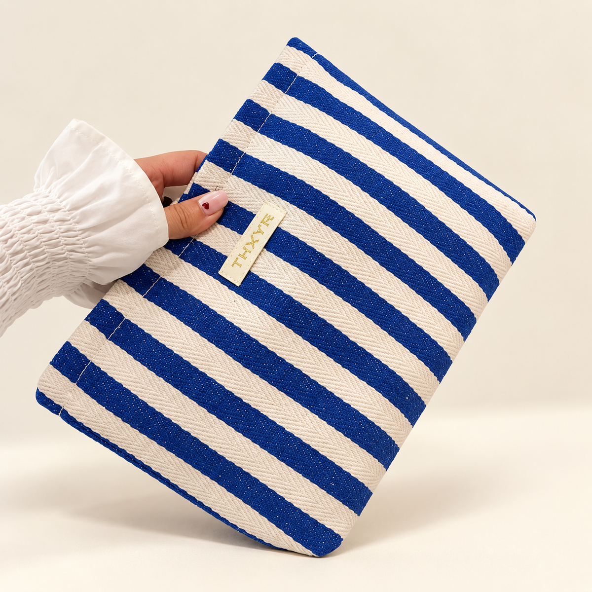 Solena Striped Woven Clutch Bag — Blue-27x17x4.5cm