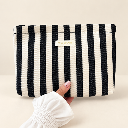 Solena Striped Woven Clutch Bag — Black-27x17x4.5cm