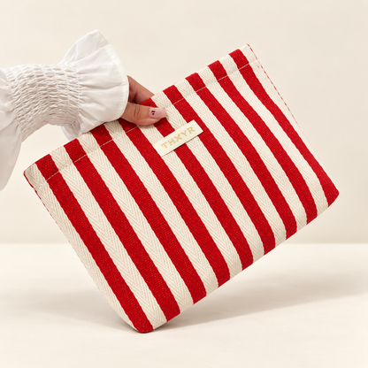 Solena Striped Woven Clutch Bag — Red-27x17x4.5cm