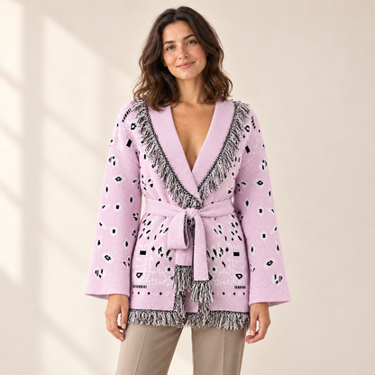 Bellavere Patterned Wrap Knit Cardigan — Pink / S